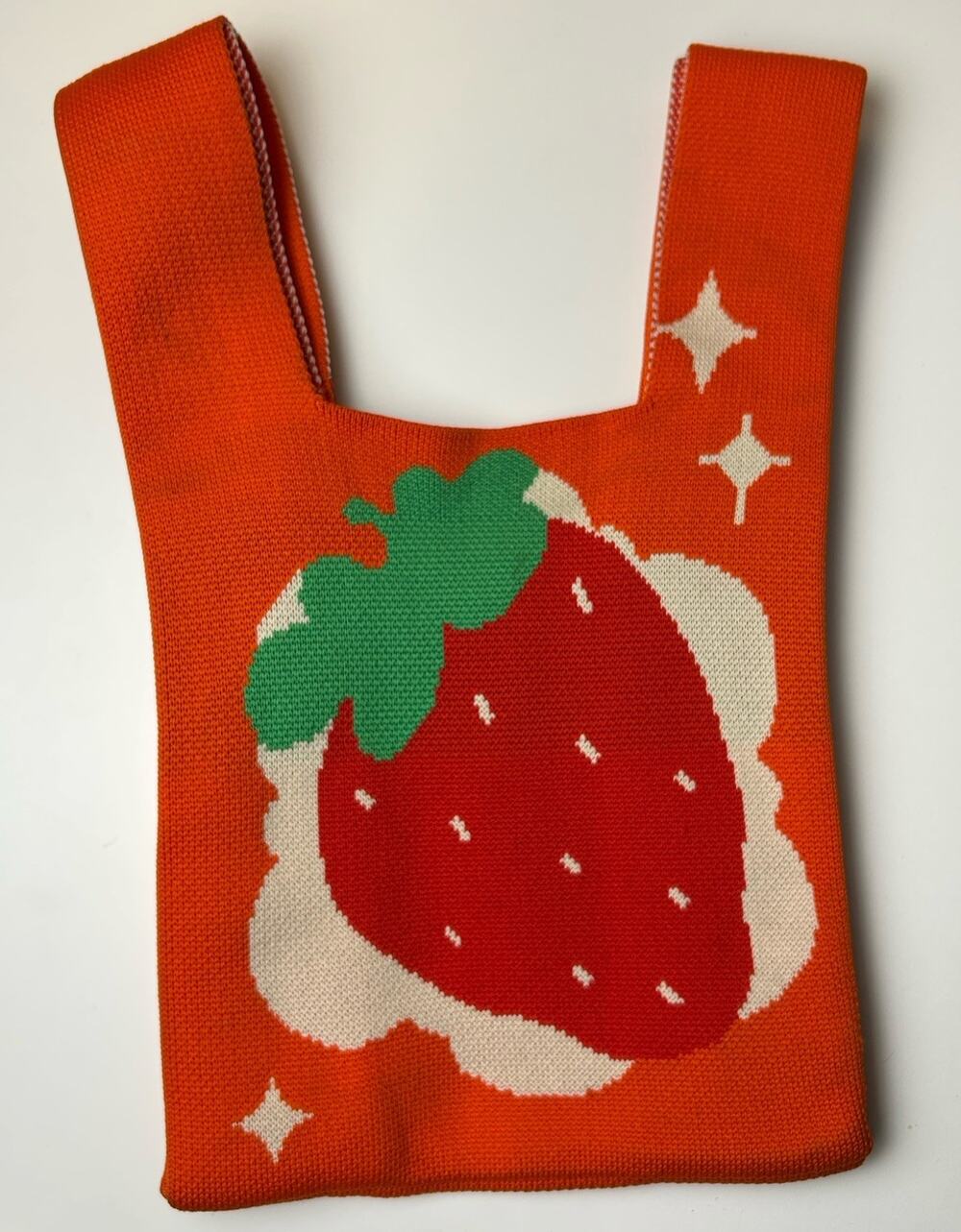 Strawberry Knit Mini Tote Bag Japanese Lunch Bag Kawaii Orange Handbag Cute